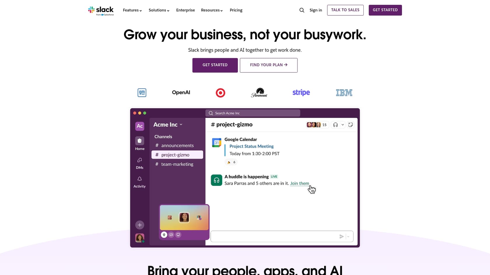 A screenshot of the Slack landing page, a communication hub as one of the Dashworks AI alternatives.