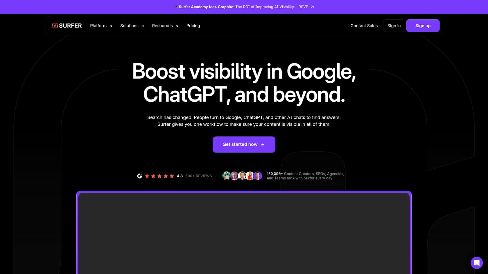 A screenshot of the Surfer SEO landing page, a powerful tool for on-page optimization and one of the best Writesonic AI alternatives.