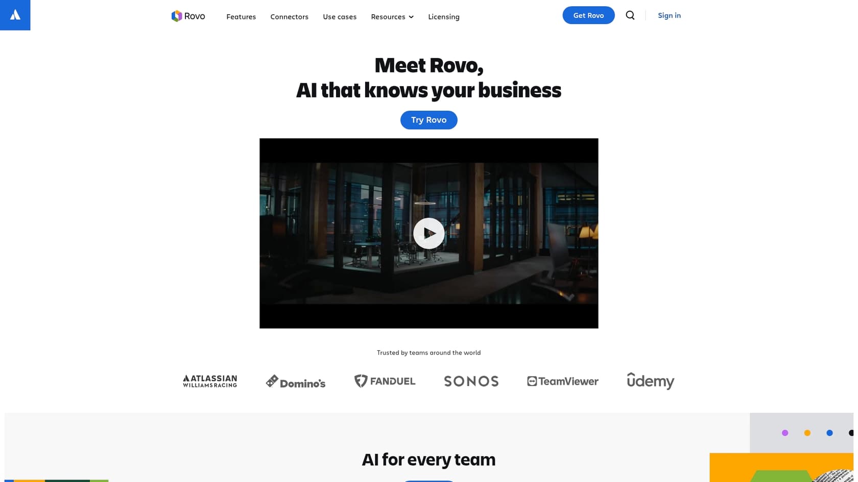 A screenshot of the Atlassian Intelligence landing page, showcasing one of the top AI tools for software testing in Jira.