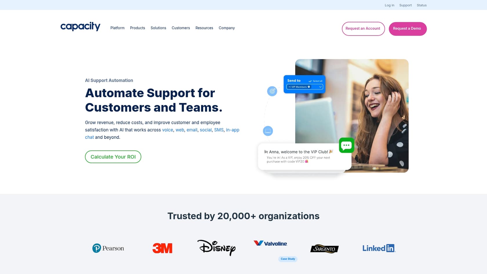 A screenshot of the Capacity landing page, one of the top AI tools for Jira.