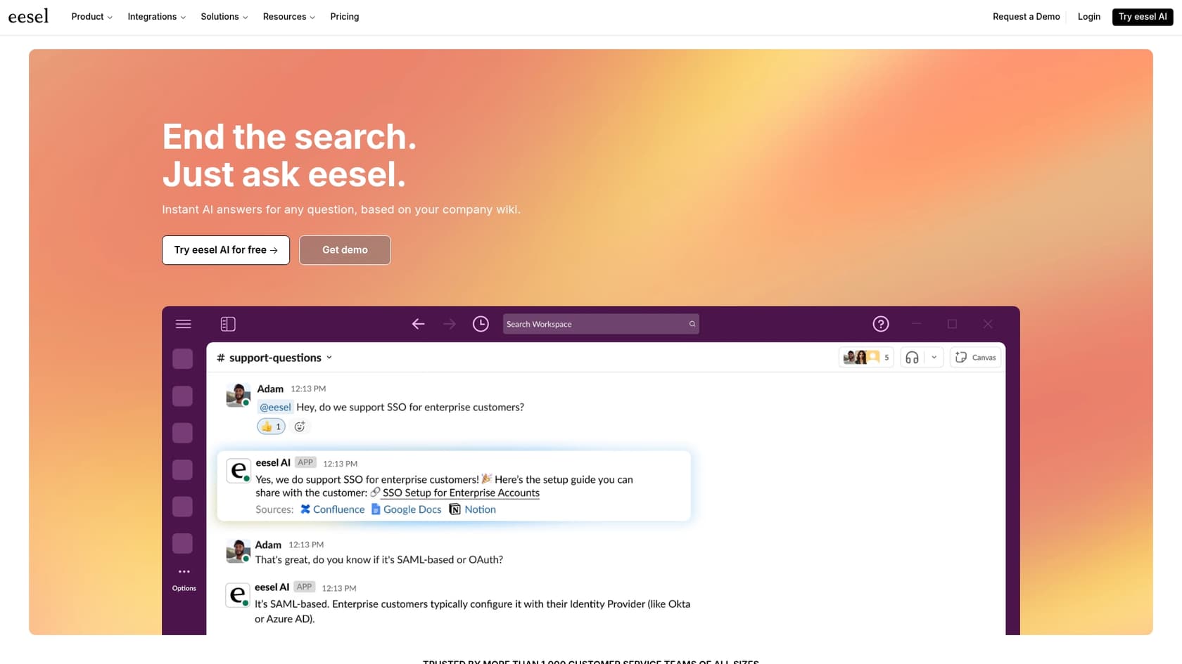 An image showing the eesel AI Internal Chat in action, a core feature of their ai it help desk.