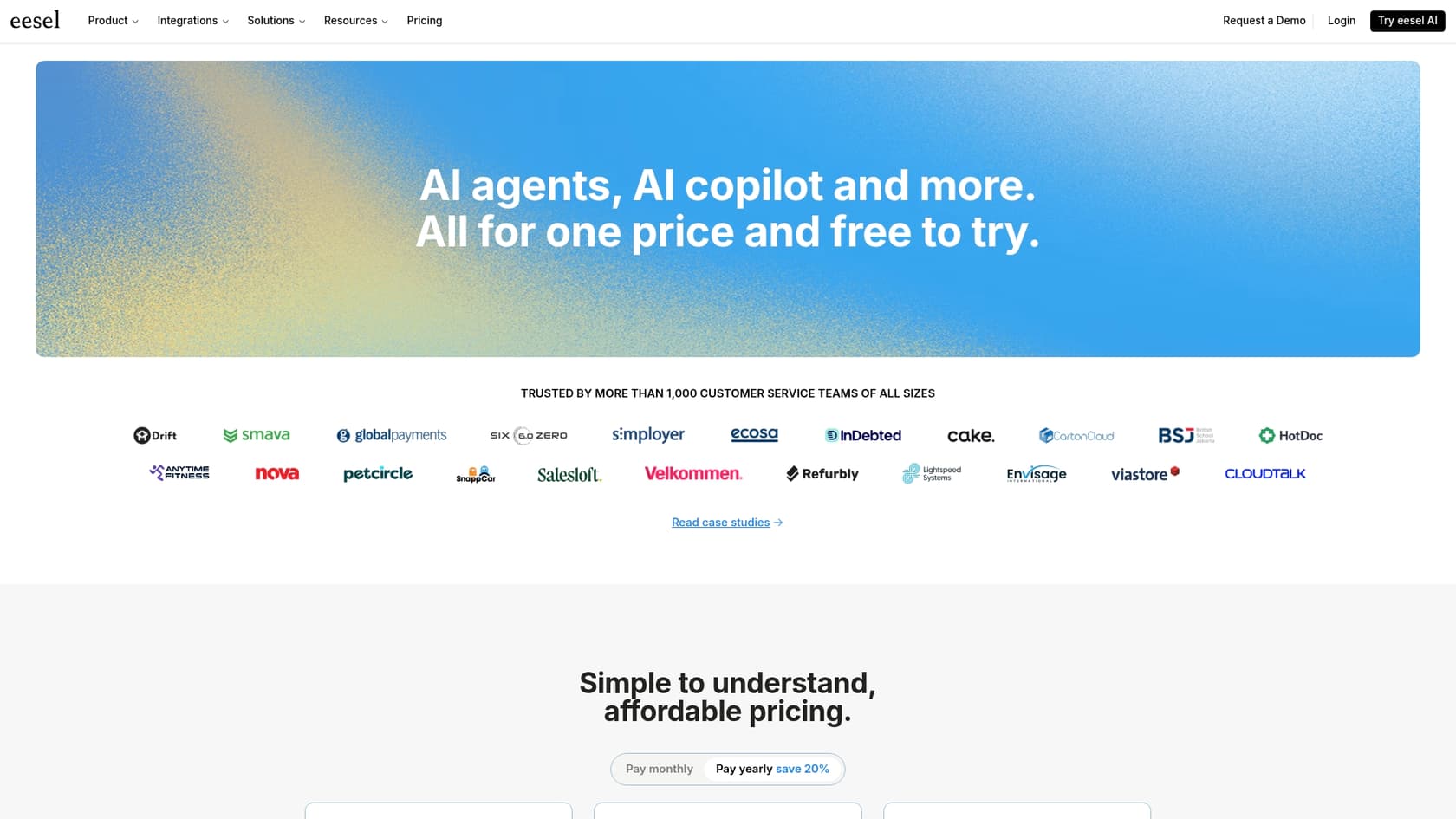 A screenshot of the eesel AI pricing page.