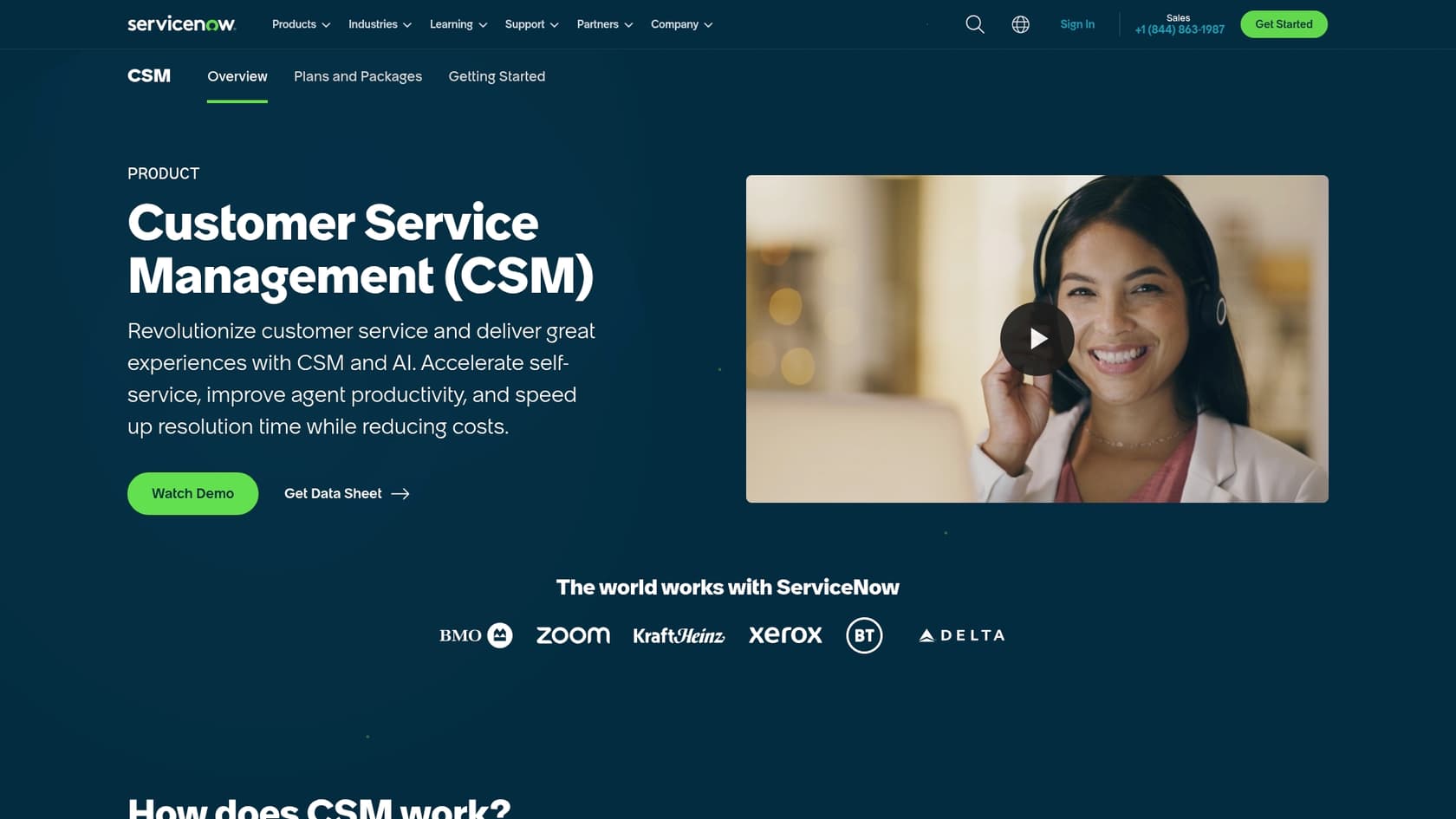 A screenshot of the ServiceNow Customer Service Management (CSM) dashboard, relevant to the ServiceNow ChatGPT features for agents and IT teams.
