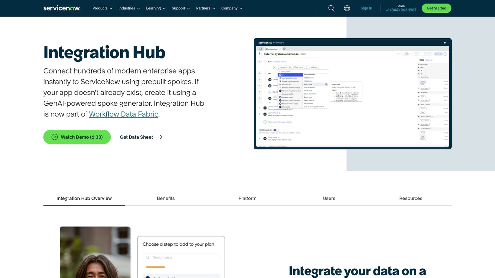A screenshot of the ServiceNow Integration Hub, which is discussed as a tool for connecting external knowledge with ServiceNow ChatGPT.