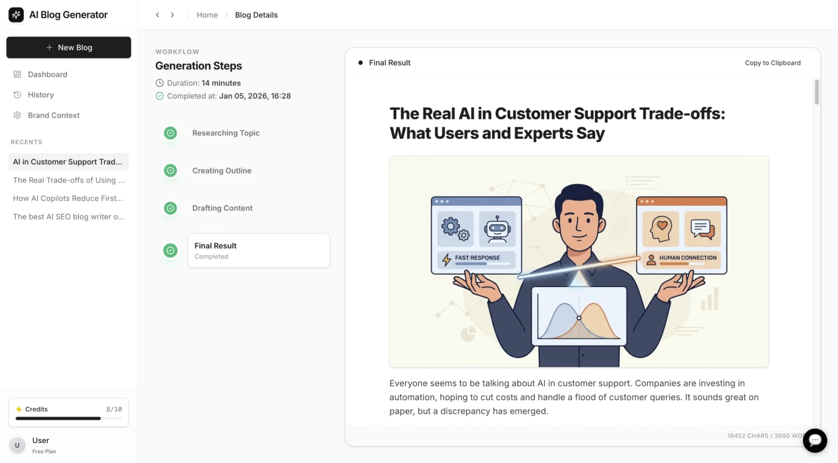 An image of the eesel AI blog writer, a tool that complements the research done with the Surfer SEO Chrome Extension.