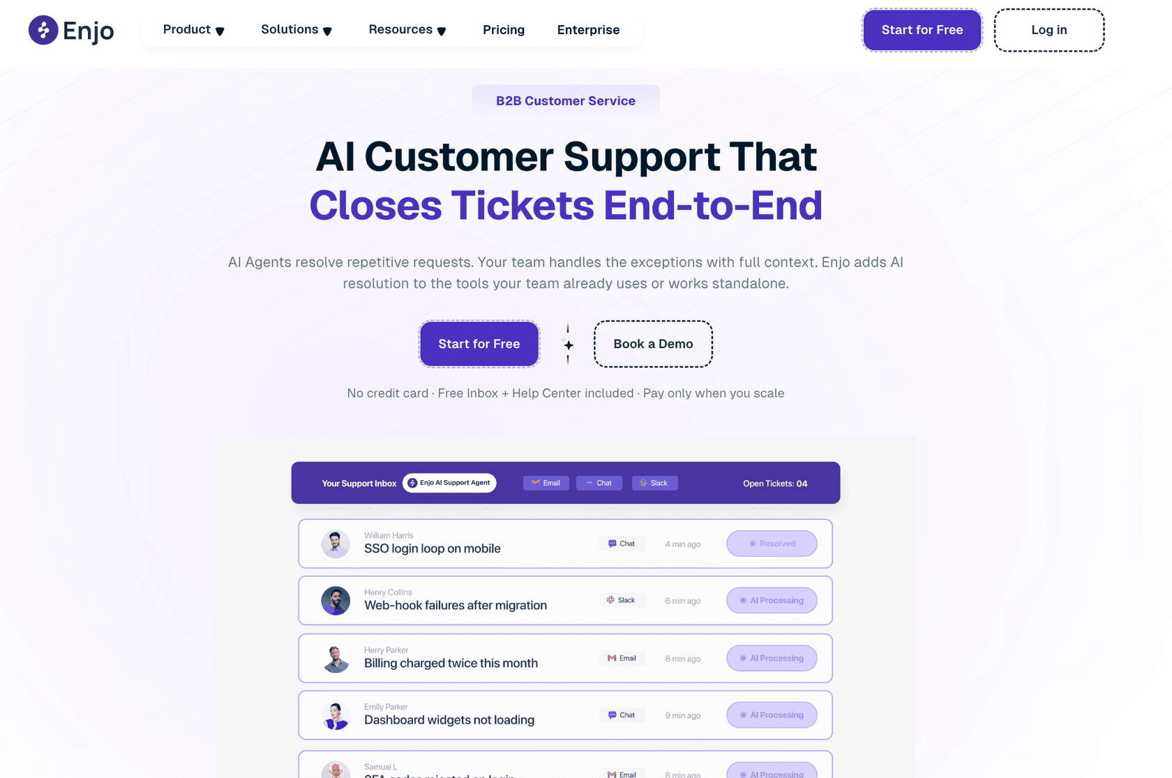 Enjo AI B2B customer service platform
