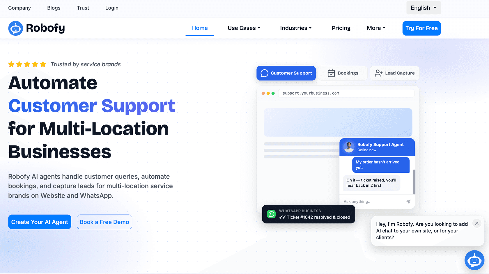 Robofy AI chatbot builder for multi-location service businesses