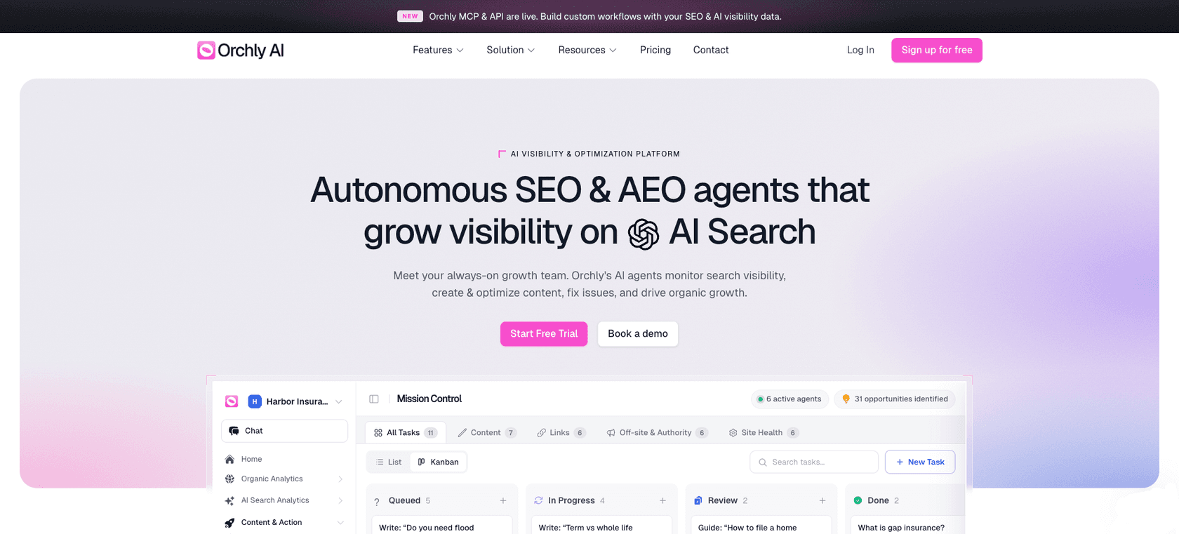 Orchly AI - autonomous SEO and AEO platform for AI search visibility