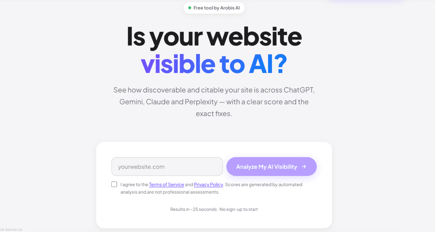 Arobis AI landing page