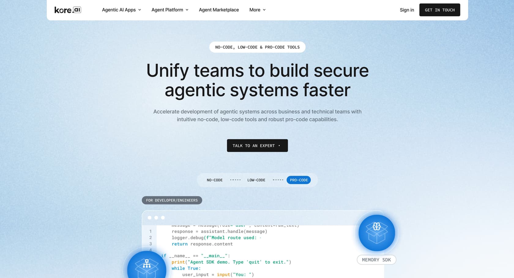 Kore.ai platform dashboard
