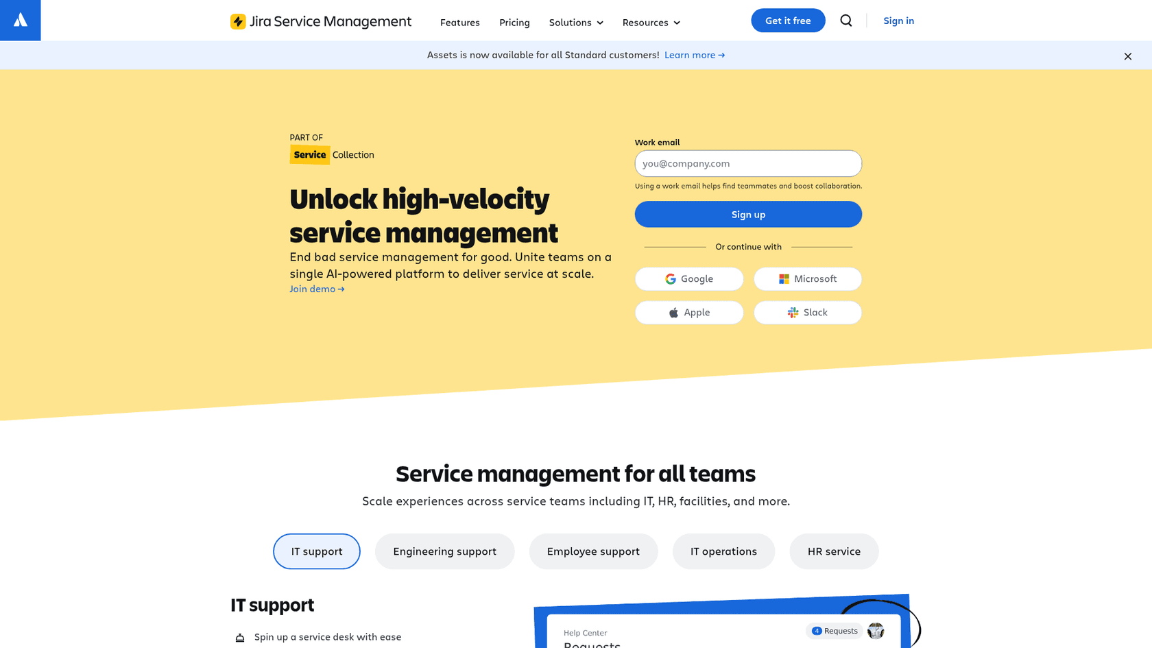 Jira Service Management homepage -- Atlassian ITSM platform