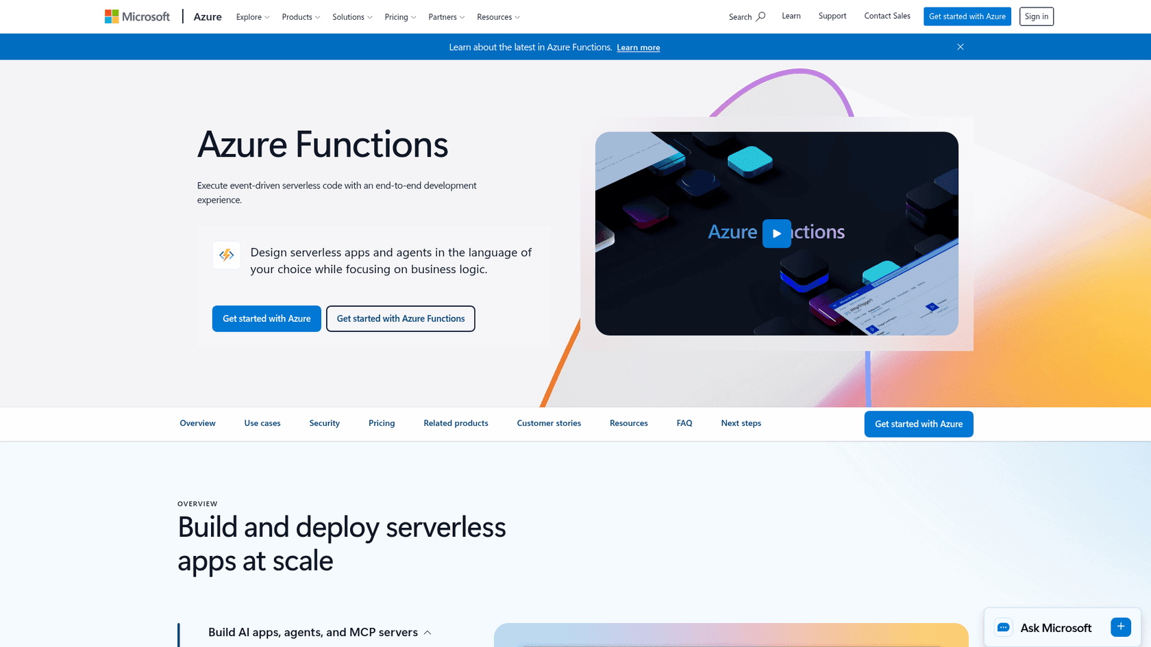 Azure Functions product page, as taken from Microsoft Azure