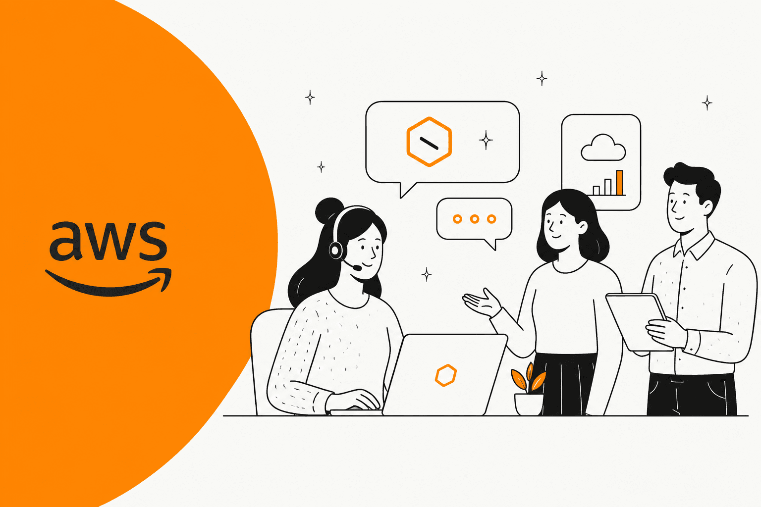 Amazon Q in Connect updates for customer service: A 2026 overview, with the AWS logo and people at a contact center desk