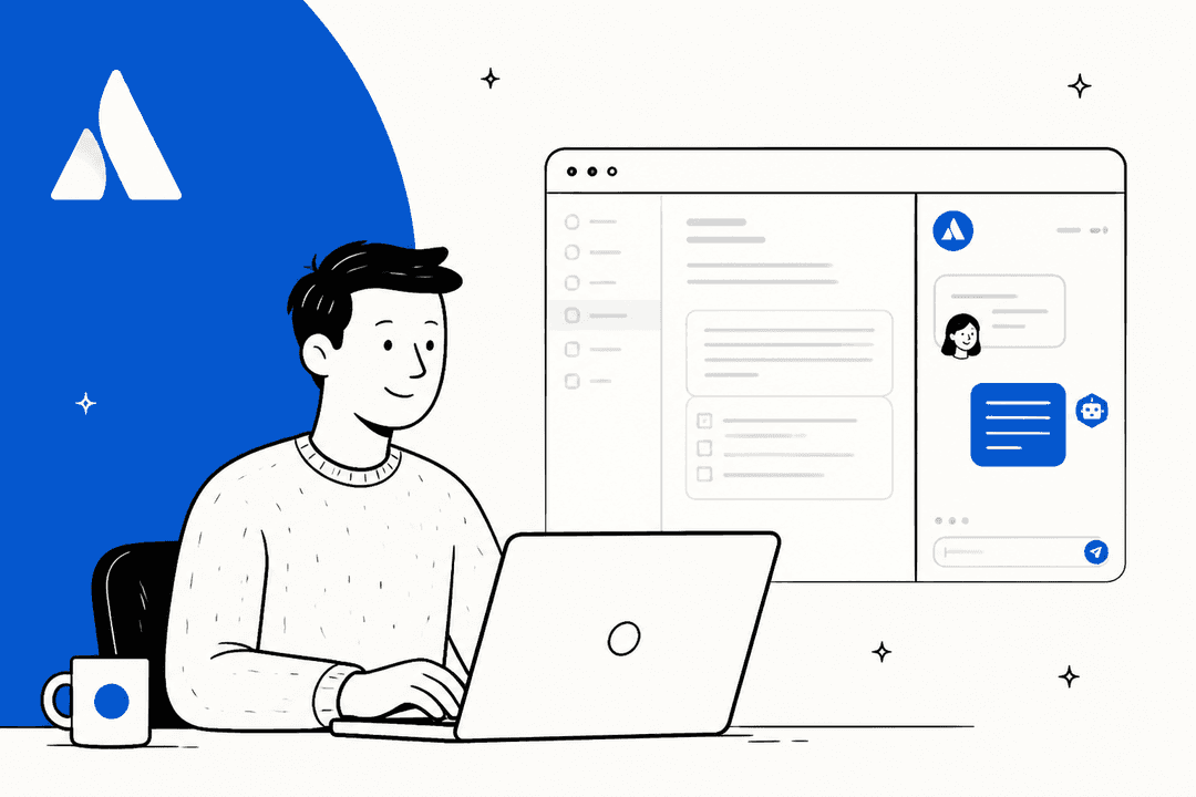 Hand-drawn illustration of a person using the Rovo browser extension chat panel