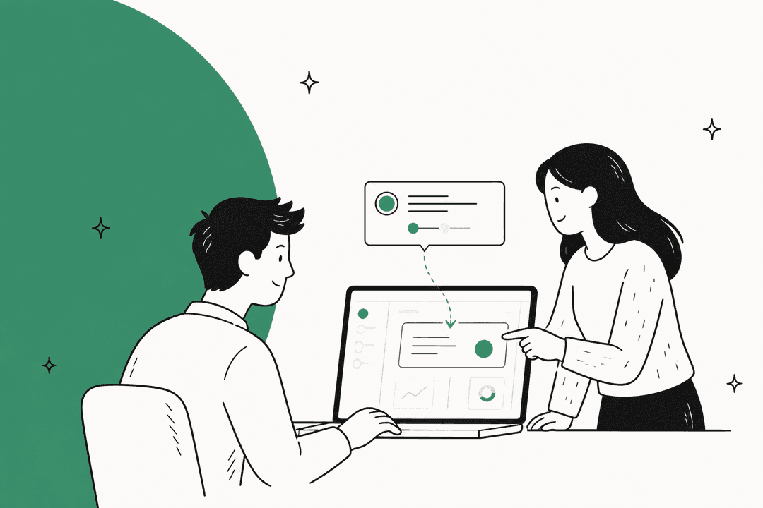 Two people at a laptop following an in-app product tour, illustrating SaaS onboarding software