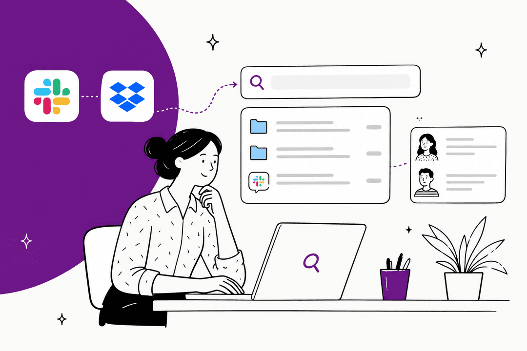 Person at a laptop searching files and chat, Slack AI integration with Dropbox Dash: a 2026 deep dive