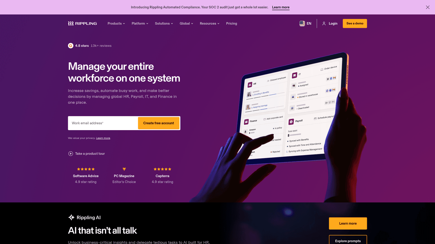 Rippling homepage hero