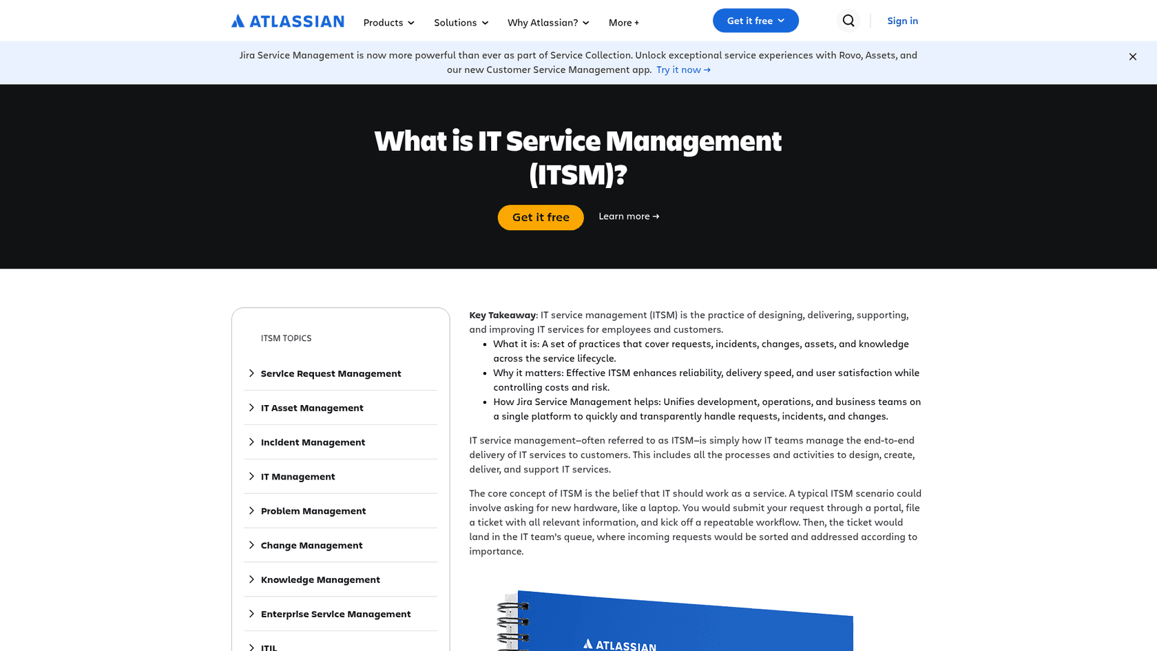 Atlassian ITSM page for Jira Service Management