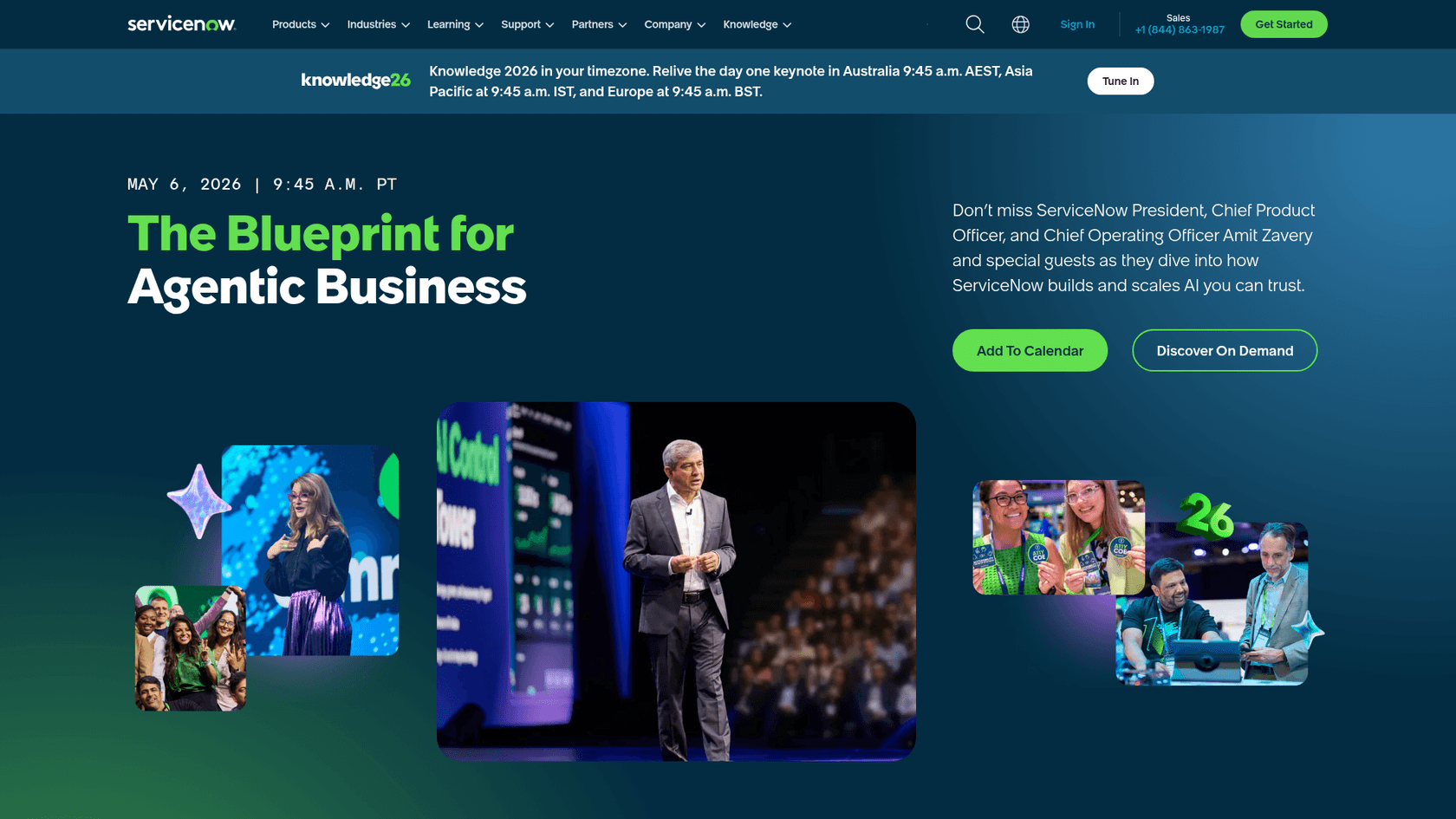 ServiceNow homepage showing the AI control tower platform