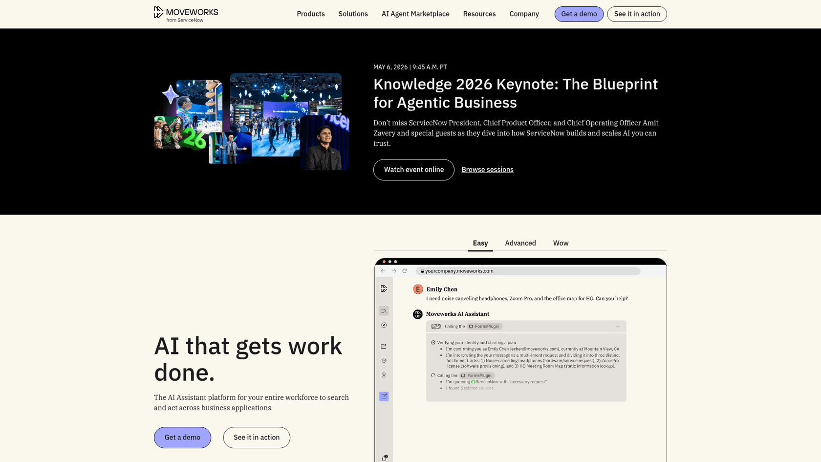 Moveworks homepage — AI that gets work done for your entire workforce