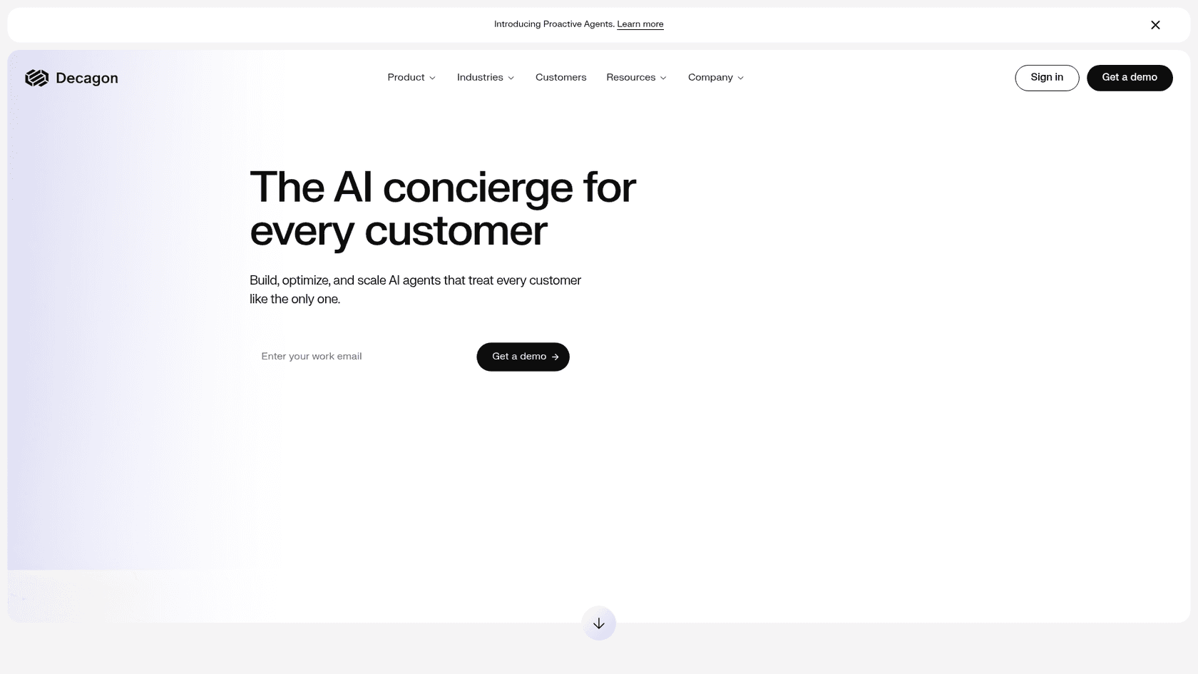 Decagon homepage showing enterprise AI concierge for customer support