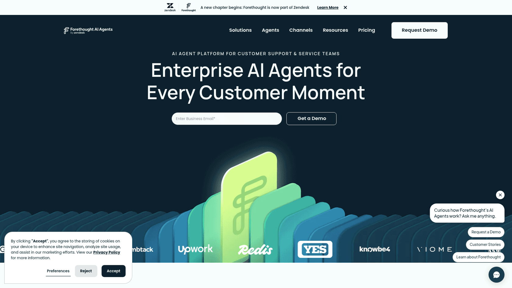 Forethought homepage showing agentic AI for customer support