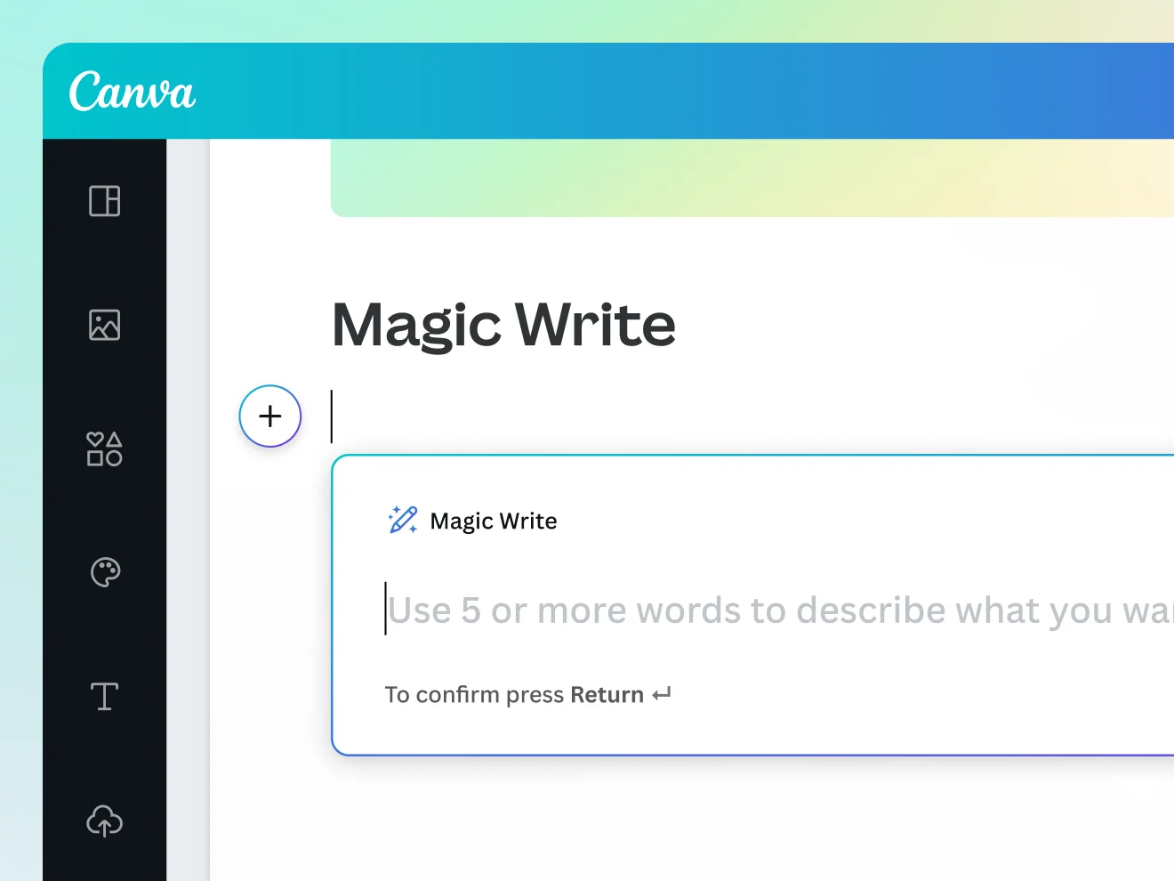 Canva Magic Write showing a draft being generated in Canva Docs with a text prompt interface