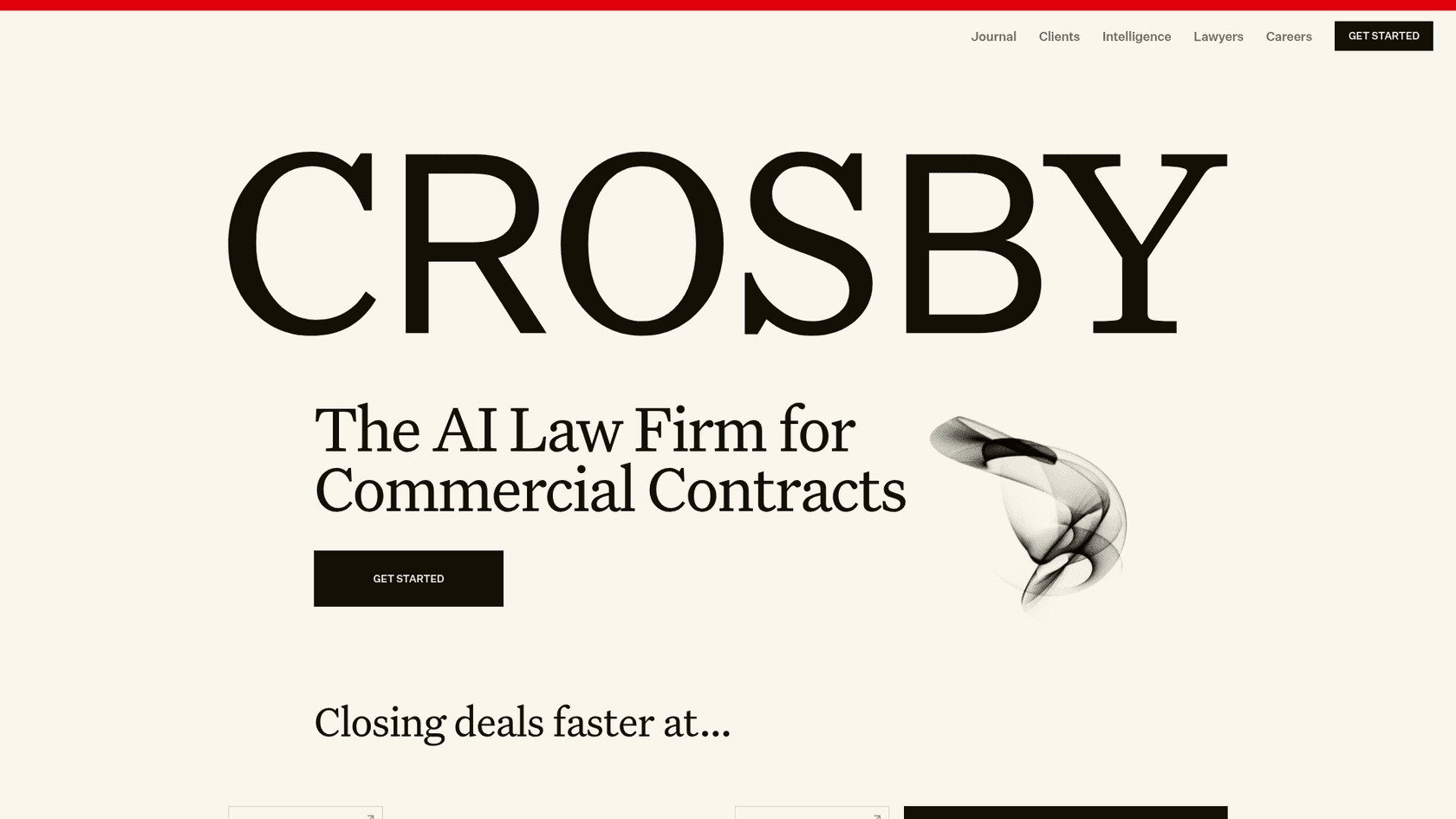 Crosby homepage describing itself as the AI law firm for commercial contracts, as taken from Crosby
