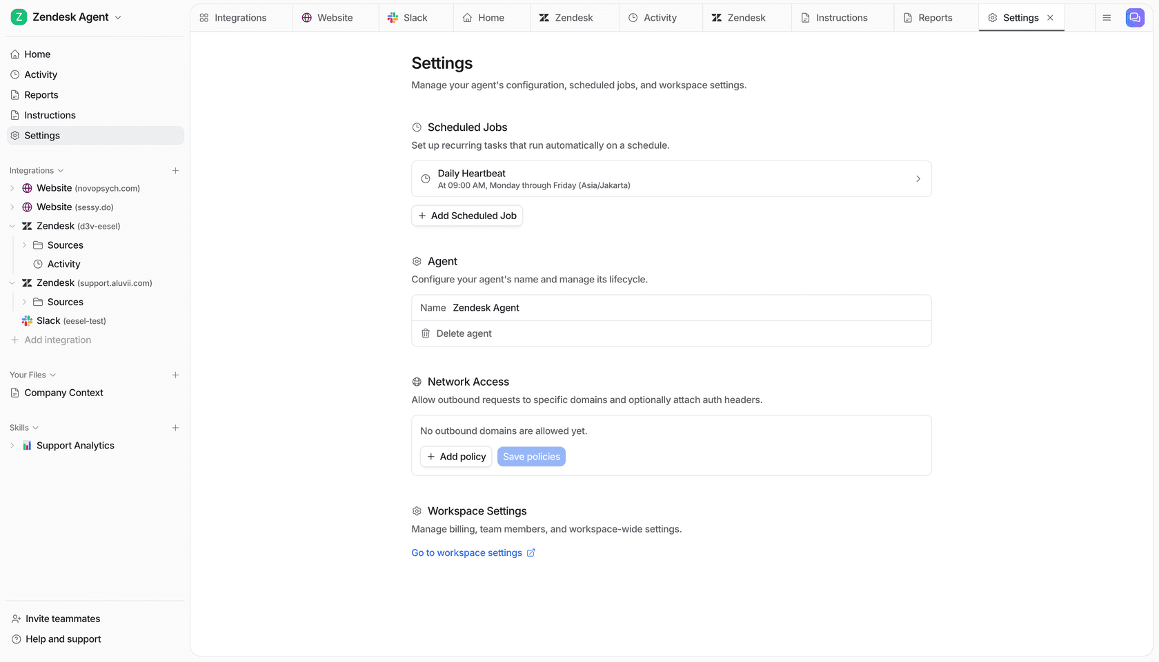 eesel AI agent settings showing confidence threshold and routing configuration