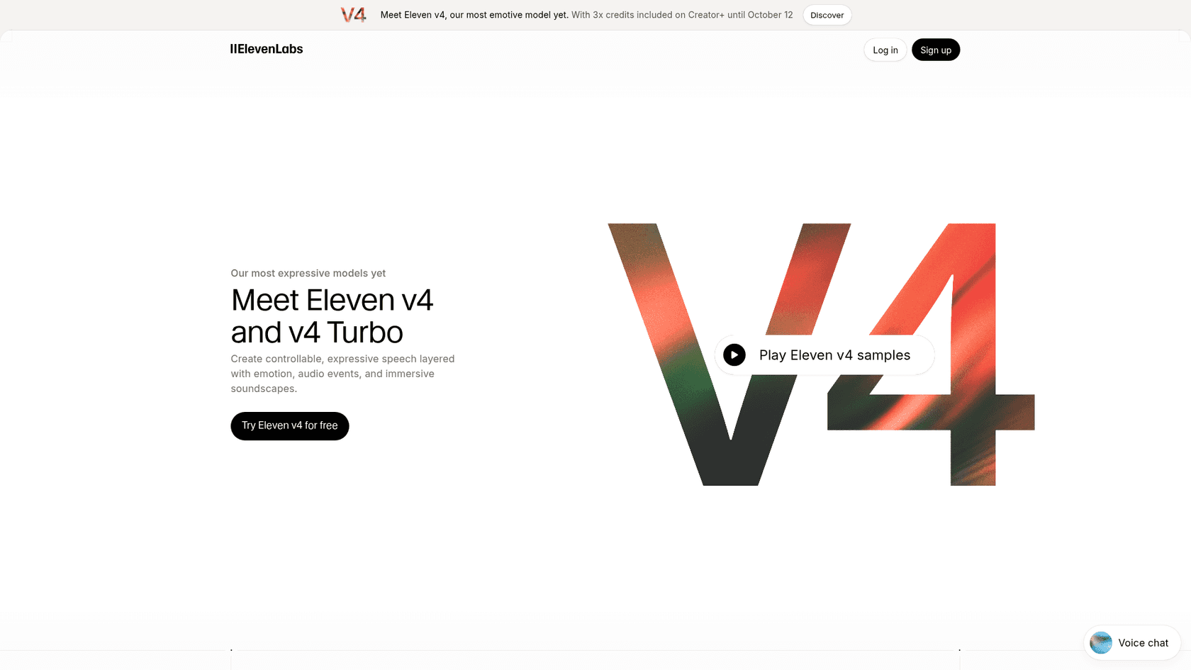The Eleven v4 launch page, as taken from ElevenLabs