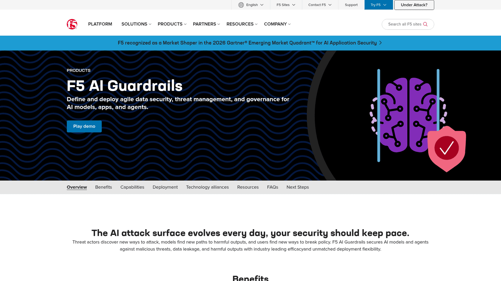 F5 AI Guardrails product page, the new home of the CalypsoAI technology, as taken from F5