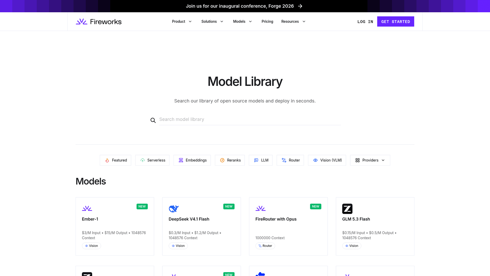 Fireworks AI model library with per-token prices on each card, as taken from Fireworks