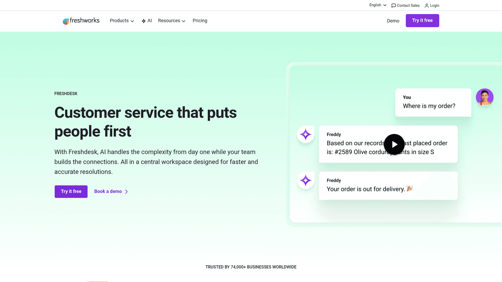 Freshdesk customer support helpdesk homepage