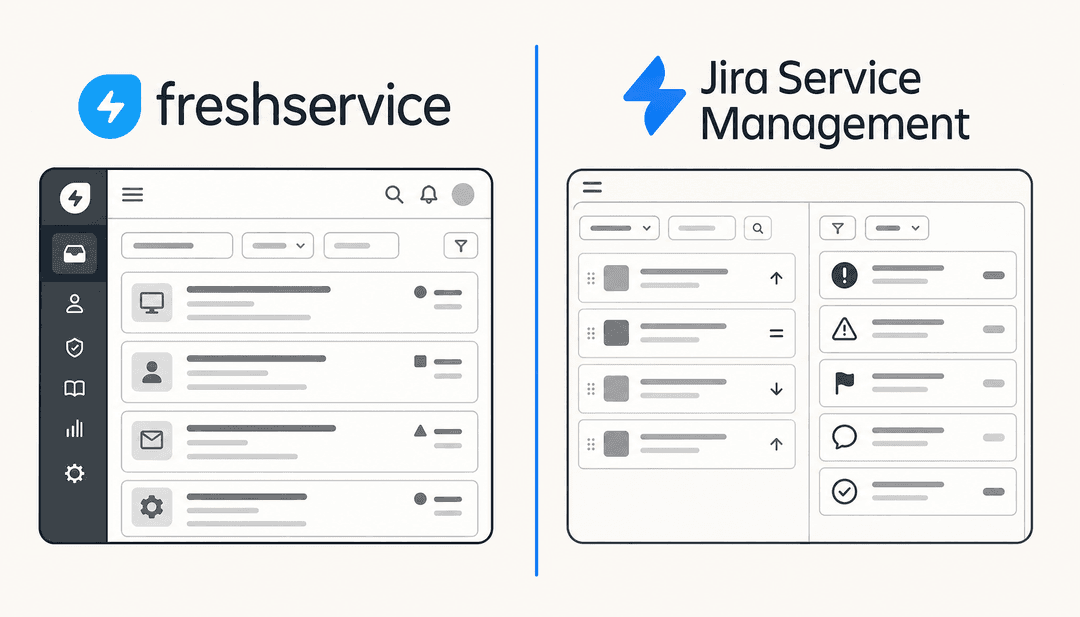 Freshservice vs Jira Service Management comparison banner showing both product wordmarks side by side