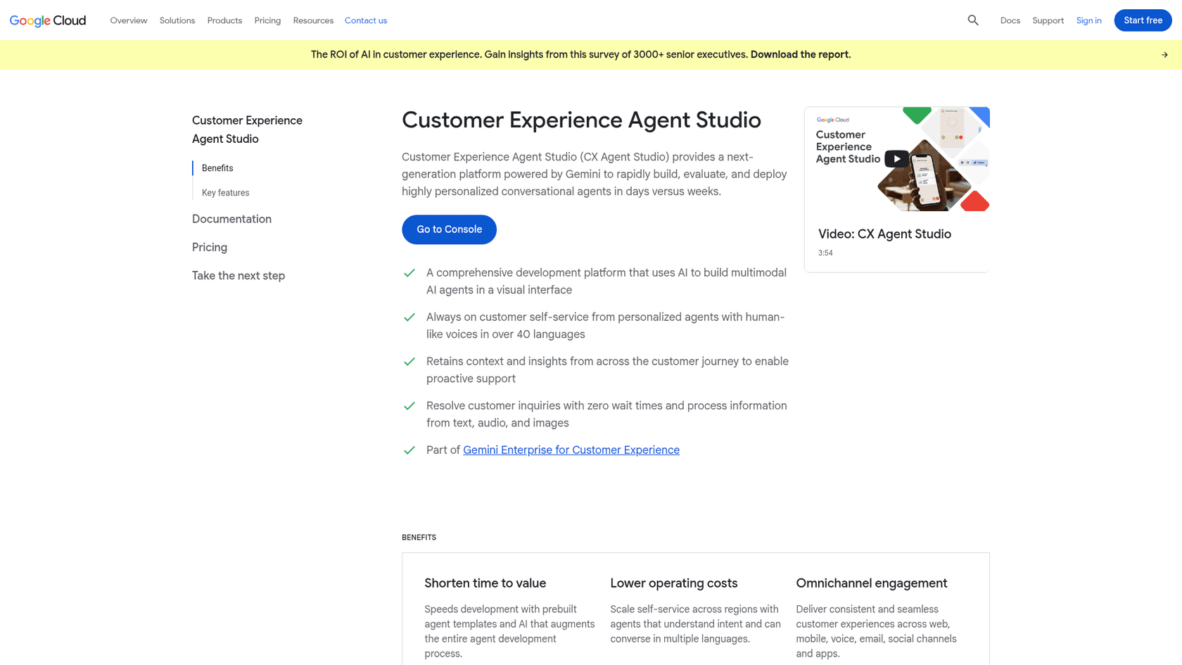 Google Cloud's CX Agent Studio overview page, as taken from Google Cloud