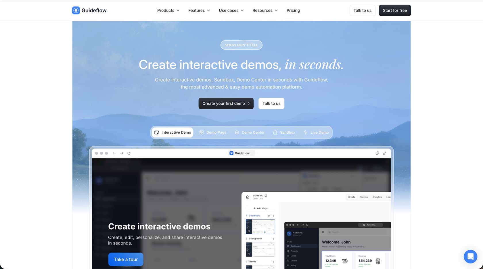 The Guideflow editor, where an interactive demo is built from a screen capture without code, one of the best knowledge management software options for knowledge people learn by doing.