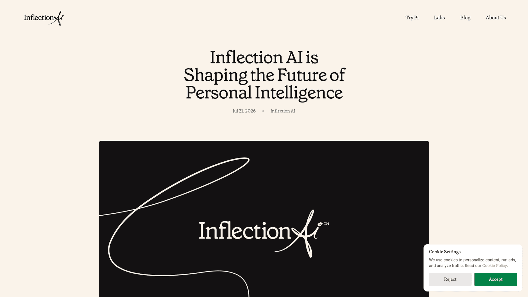 Inflection AI Labs announcement page dated July 21, 2026, as taken from the Inflection blog
