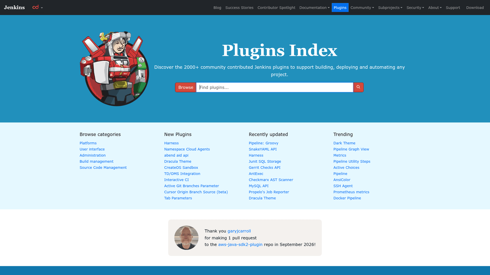 The Jenkins Plugins Index, which advertises 2000+ community plugins, as taken from plugins.jenkins.io