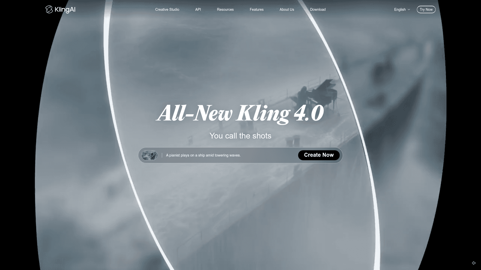 Kling's current homepage promoting Kling 4.0, as captured from Kling AI