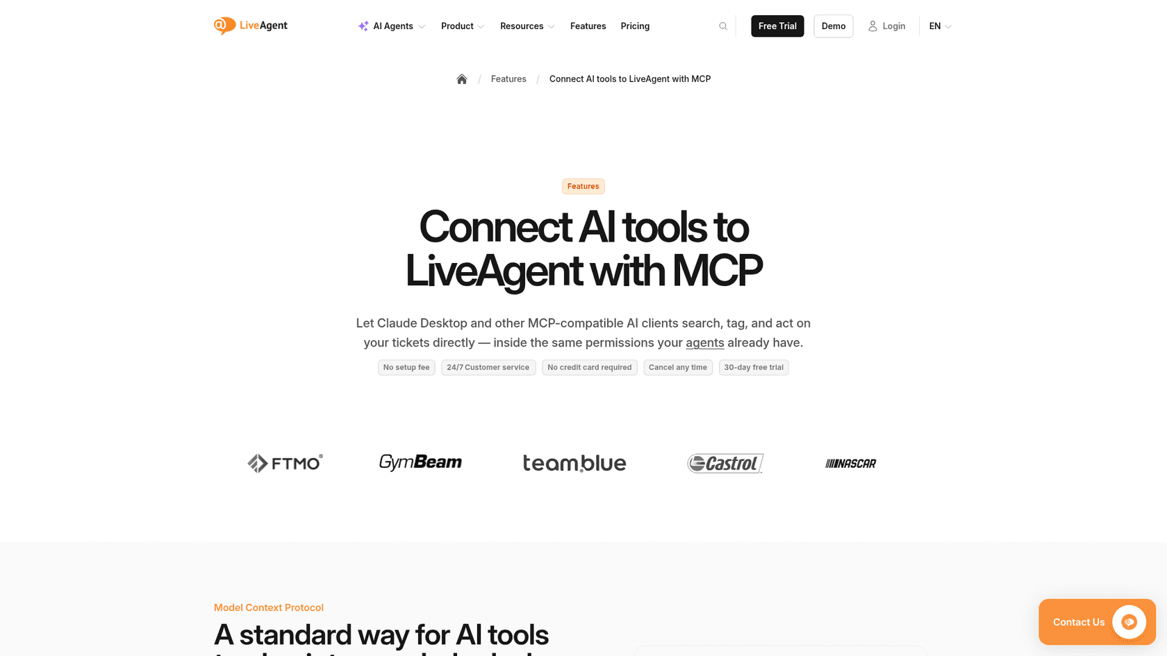 LiveAgent's MCP server page, as taken from LiveAgent
