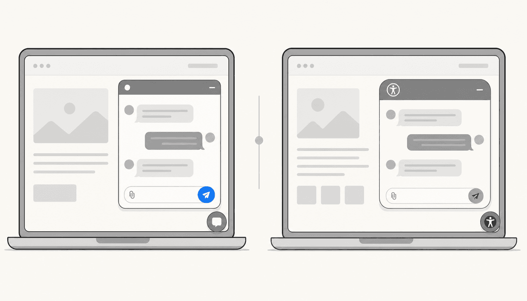 Two stylized live chat widgets facing each other with a single eesel-blue send button accent