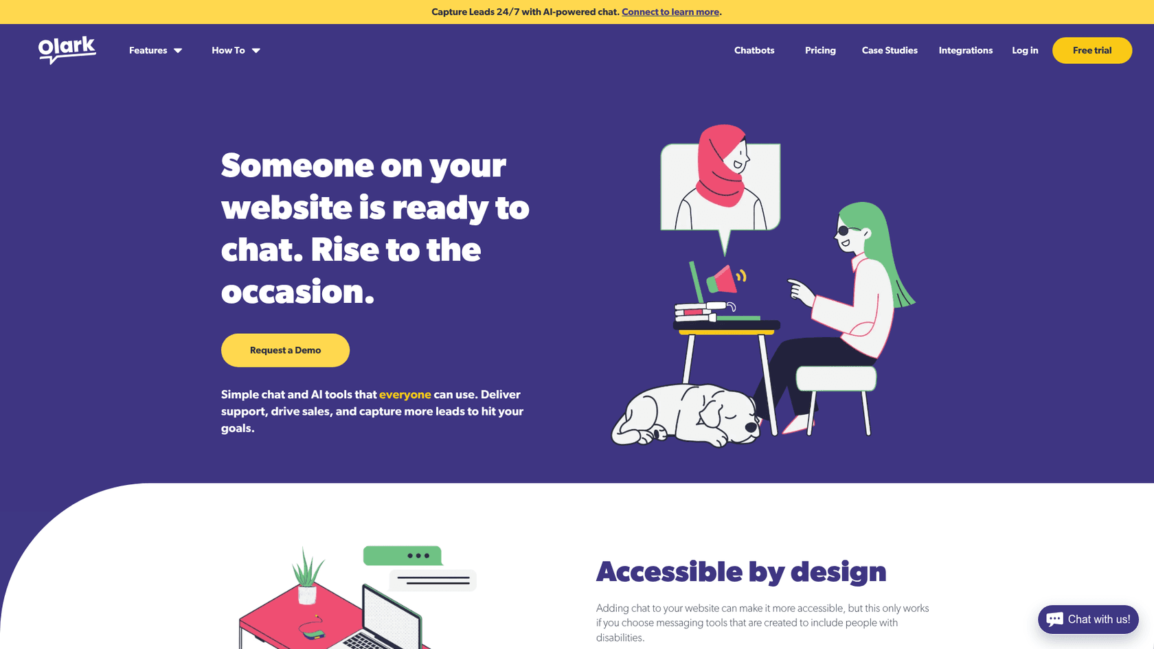 Olark live chat platform homepage