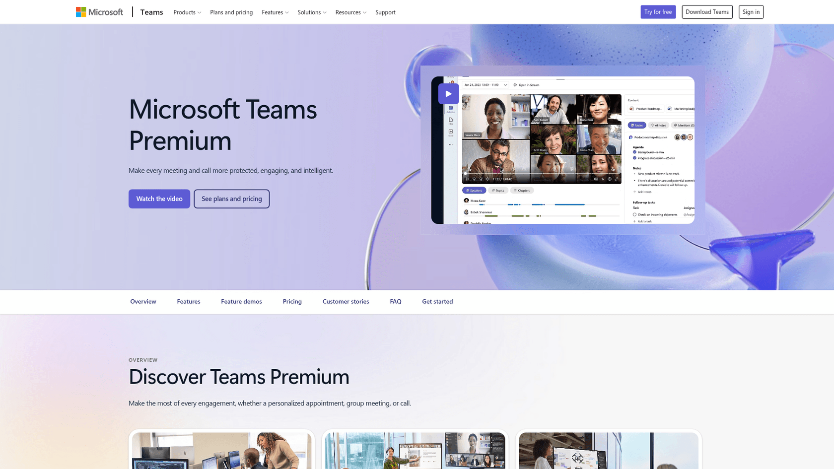 Microsoft Teams Premium page with Intelligent Recap preview, as taken from Microsoft