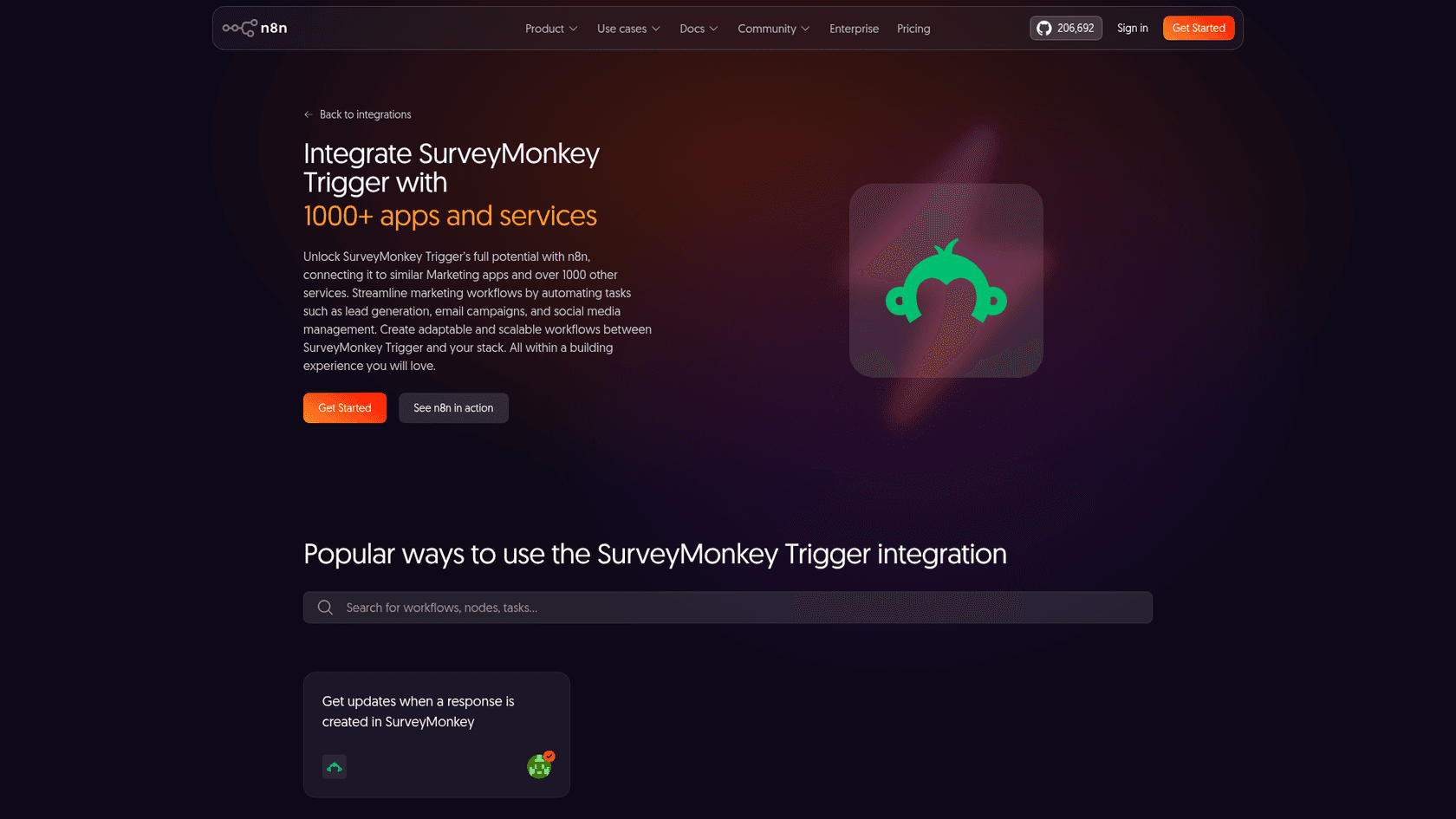 n8n's SurveyMonkey Trigger integration page, as taken from n8n