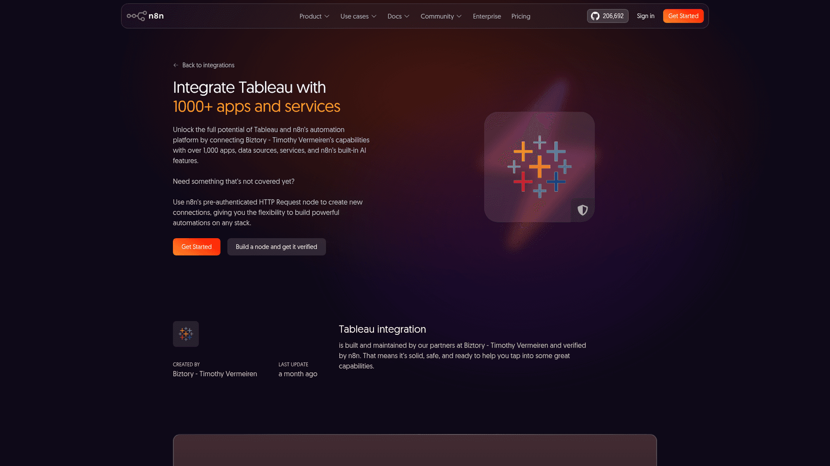 n8n's Tableau integration page, as taken from n8n