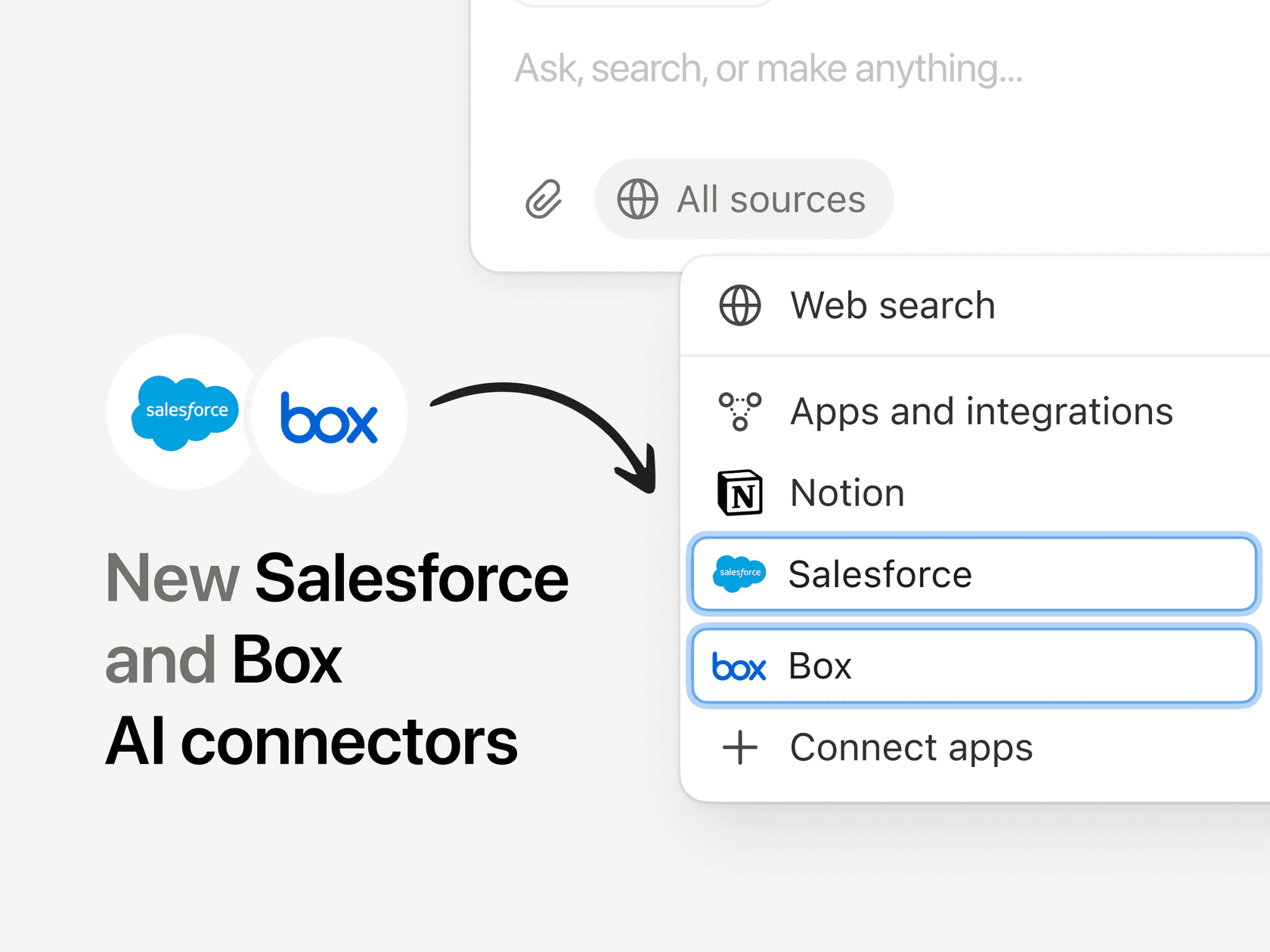 New AI connectors added in Notion 3.4 including Salesforce and Box