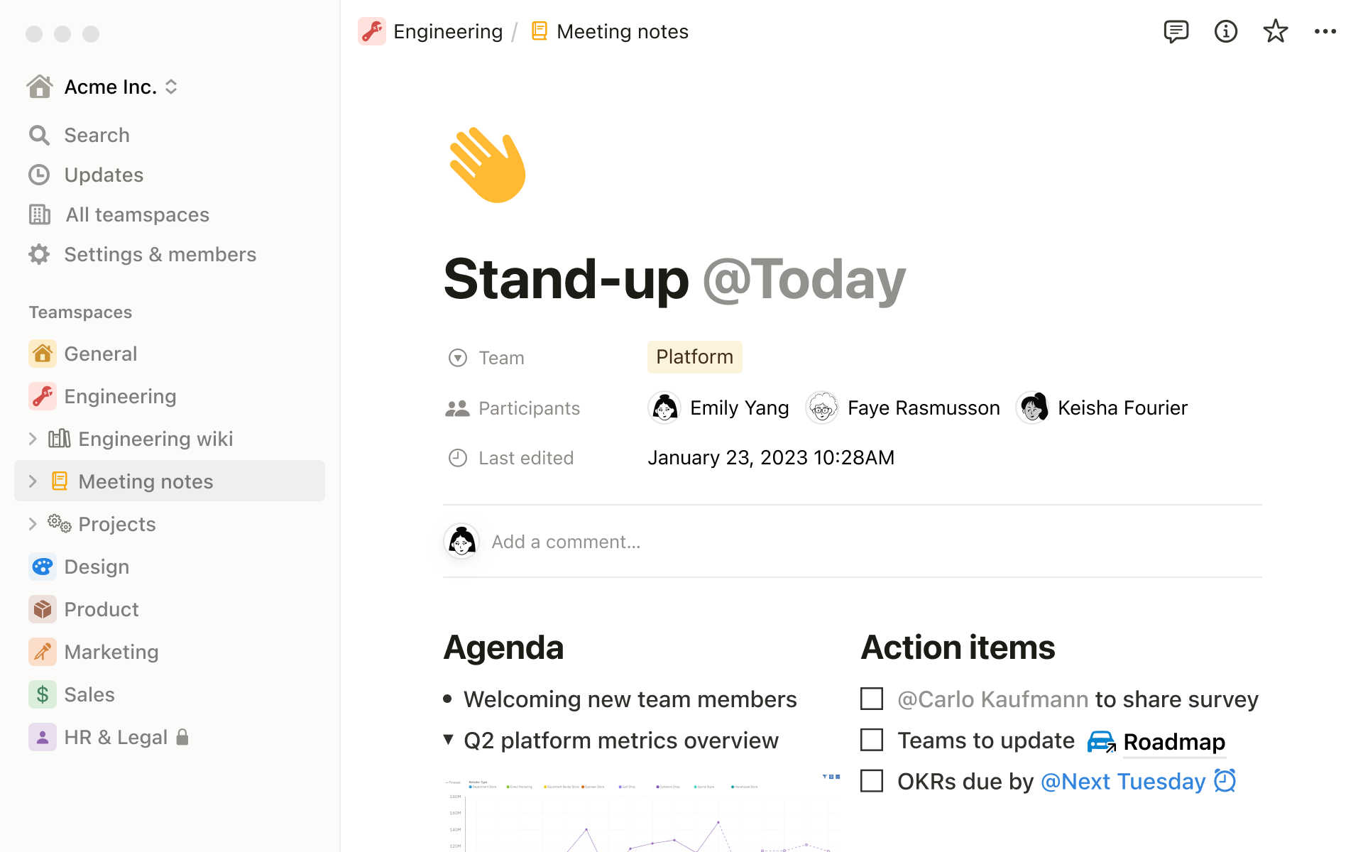 Notion docs with meeting notes and collaborative editing