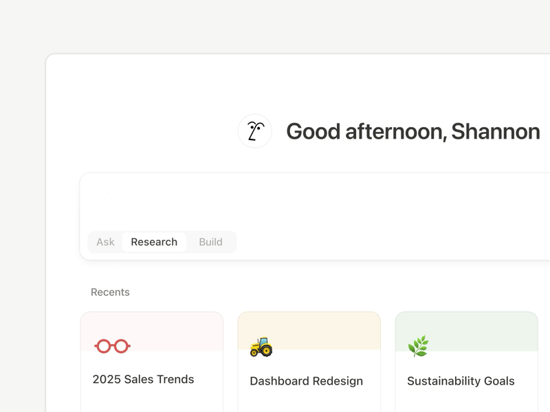 Research Mode synthesizing information from the workspace, connected tools, and the web