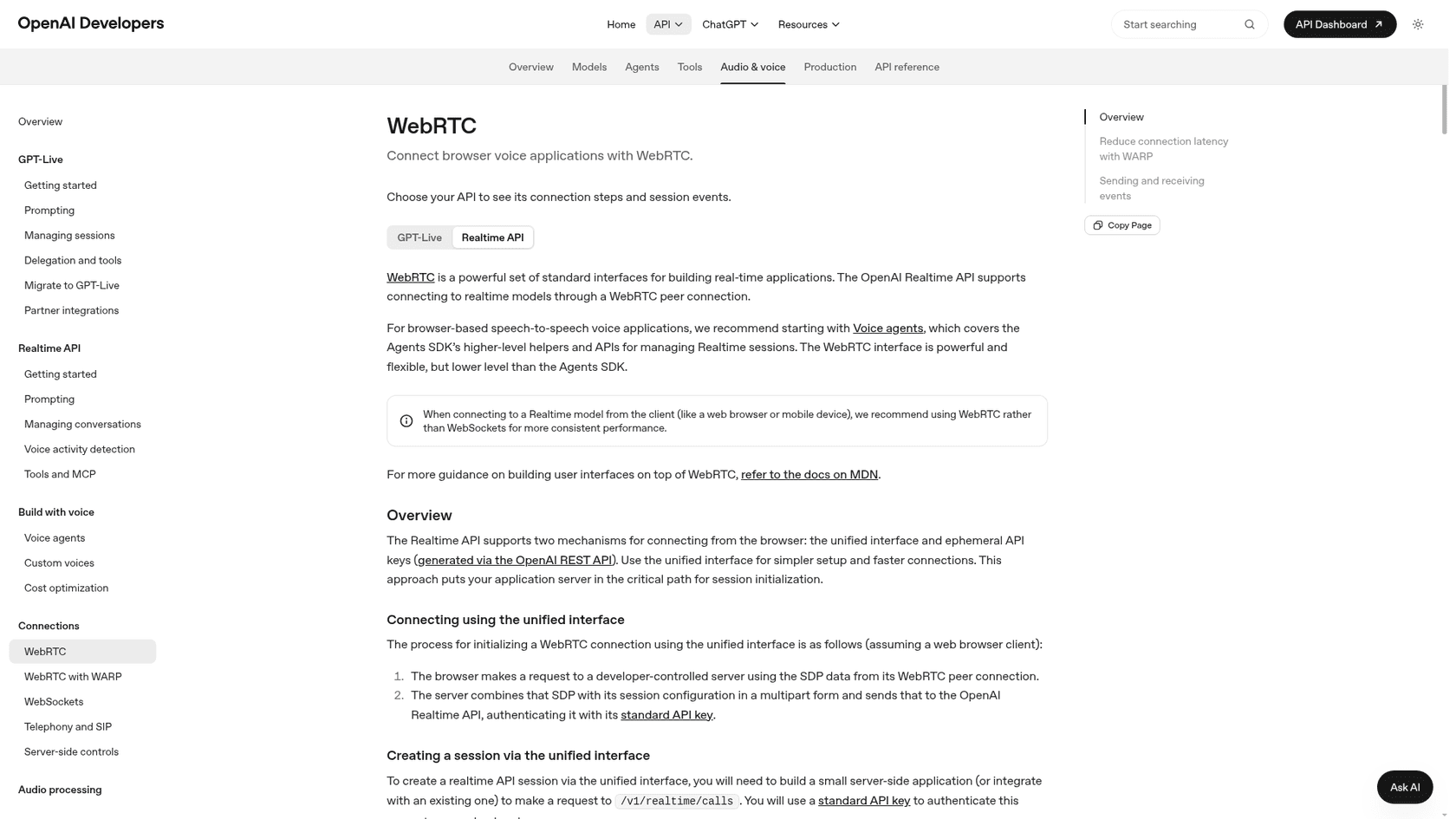 OpenAI's WebRTC guide for the Realtime API, as taken from OpenAI Developers