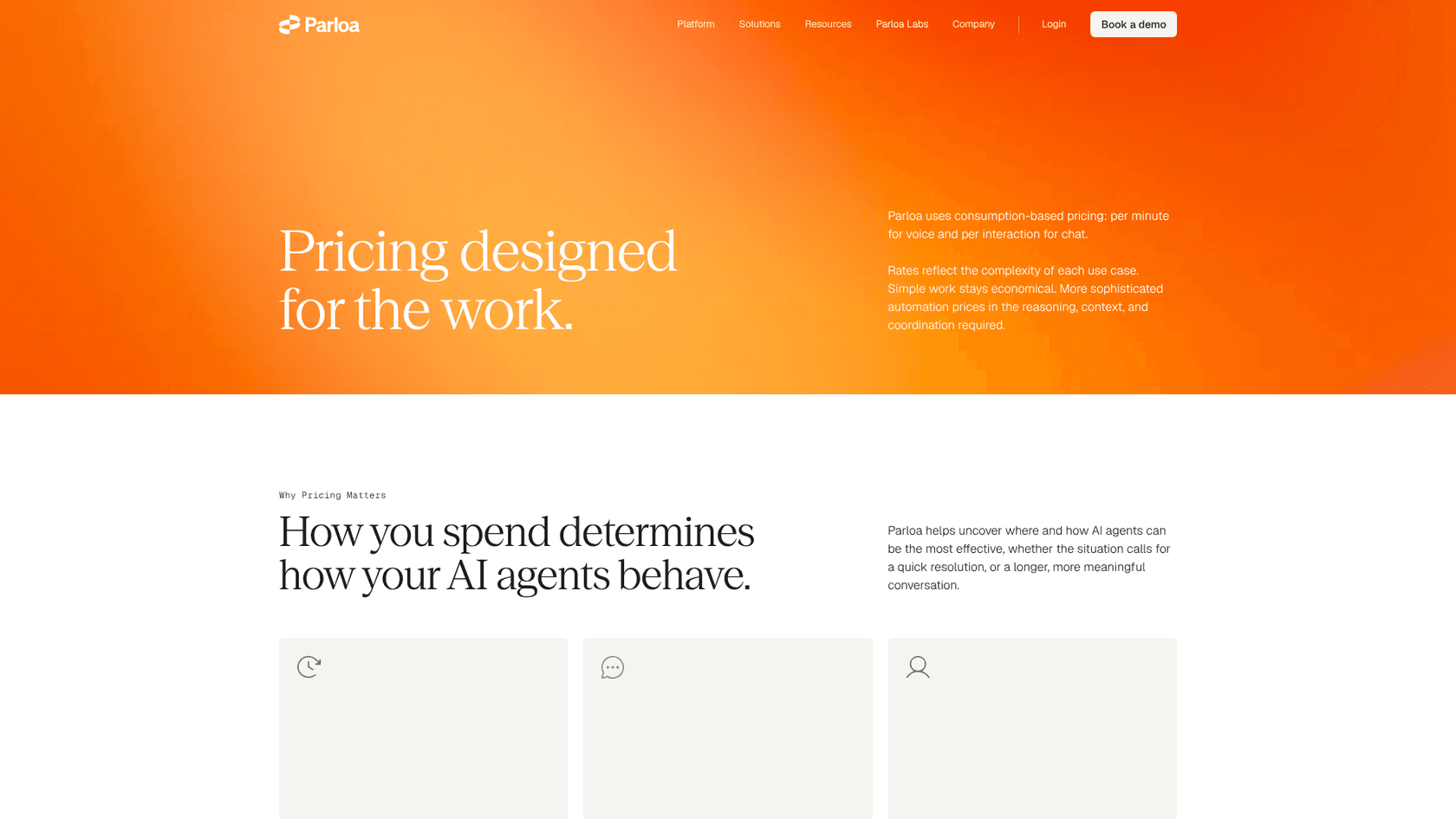 Parloa's pricing page, as taken from Parloa
